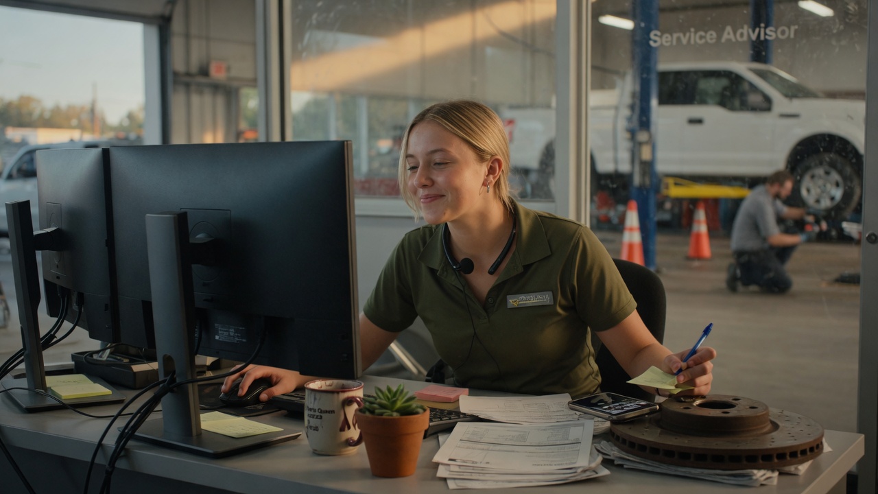 A service advisor at the counter, coached in real time by Sarge